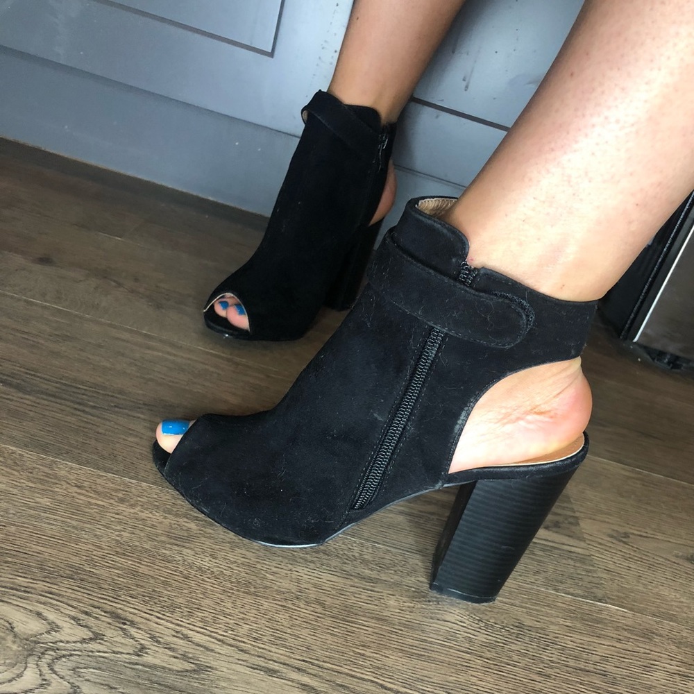 Black Velvet peep toe booties